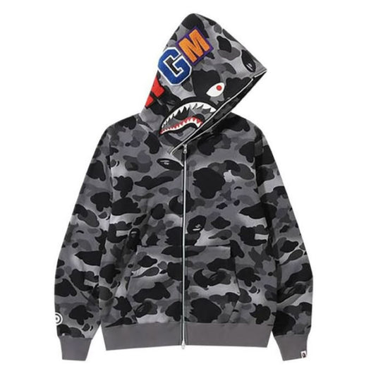 BAPE Grid Camo Shark Full Zip Hoodie 'Black' | GOAT