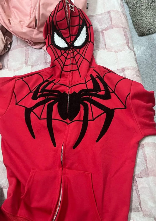 Spiderman Oversized Zipper Hoodie Red
