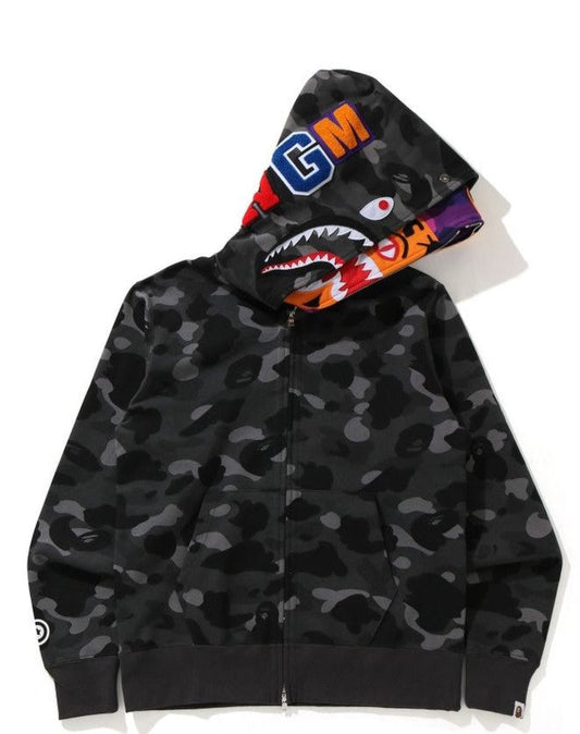 BAPE Shark Full Zip Double Hoodie Gray
