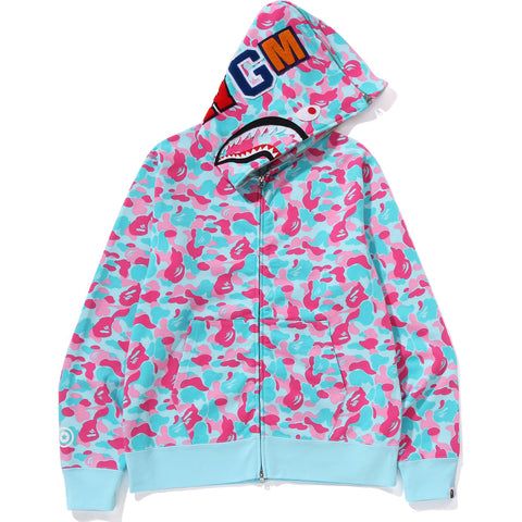 Bape Color Camo Shark Zip Hoodie - Pink Blue