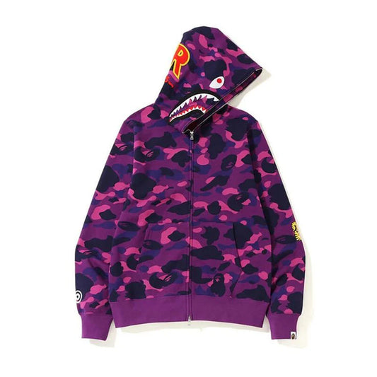Bape Shark Camo Full Zip Hoodie Purple