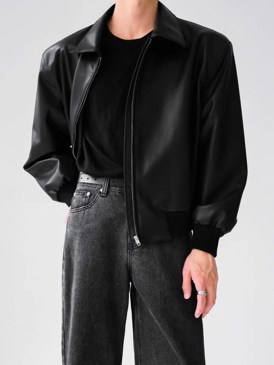 Black Leather Jacket for Men – Minimalist Street Style Outerwear