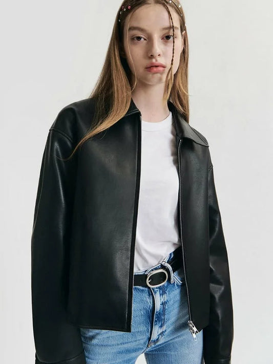 Black Leather Jacket for Women – Sleek Minimalist Style in Synthetic Leather