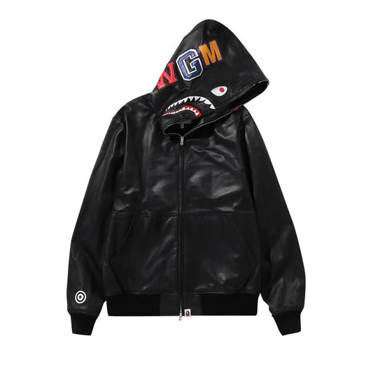 Bape Leather Shark Full-Zip Jacket - Black