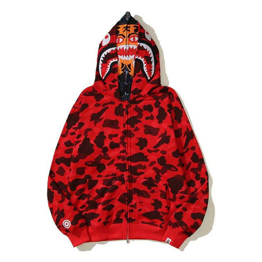Bape X Miluo Shark Red Double Hooded Thick Zip Hoodie Red