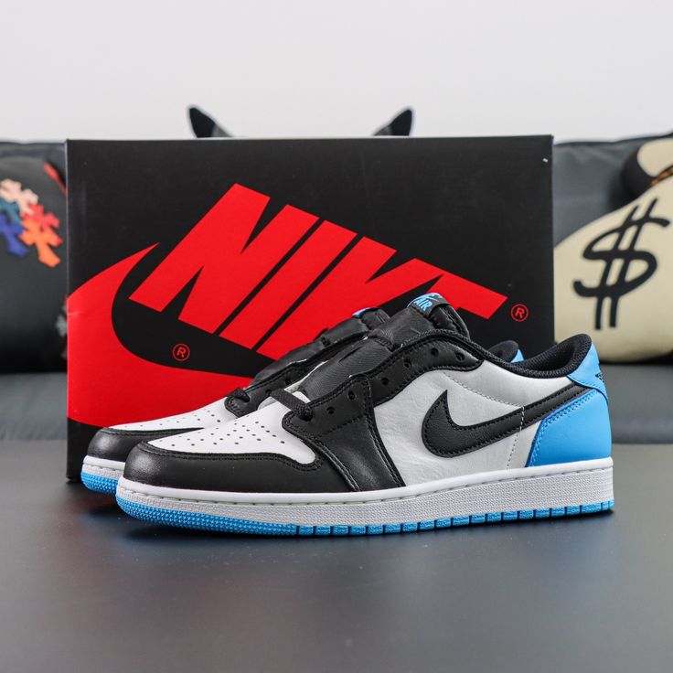 NIKE Air Jordan 1 Low Black and Dark Powder Blue