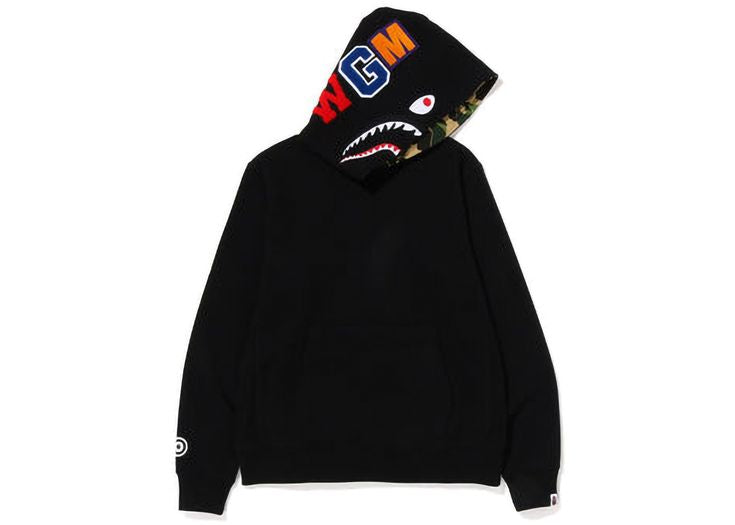 BAPE Shark Pullover Inside Camo Hoodie in Black Green