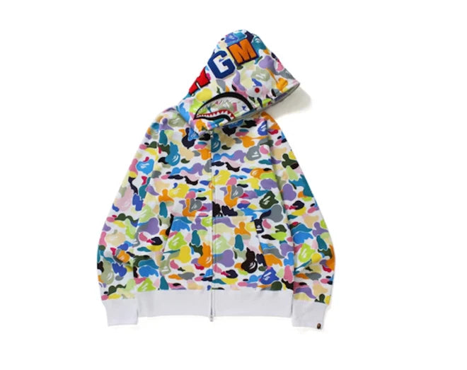 BAPE Multi Camo Shark Full Zip Hoodie White