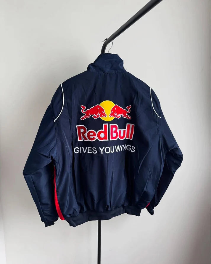 Red Bull Fully Leather Embroidered Racing Jacket in Blue