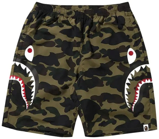 BAPE 1St Camo Side Shark Beach Shorts 'Green'