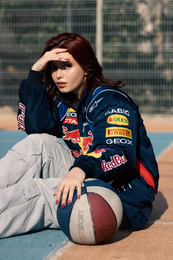 Red Bull Fully Leather Embroidered Racing Jacket in Blue