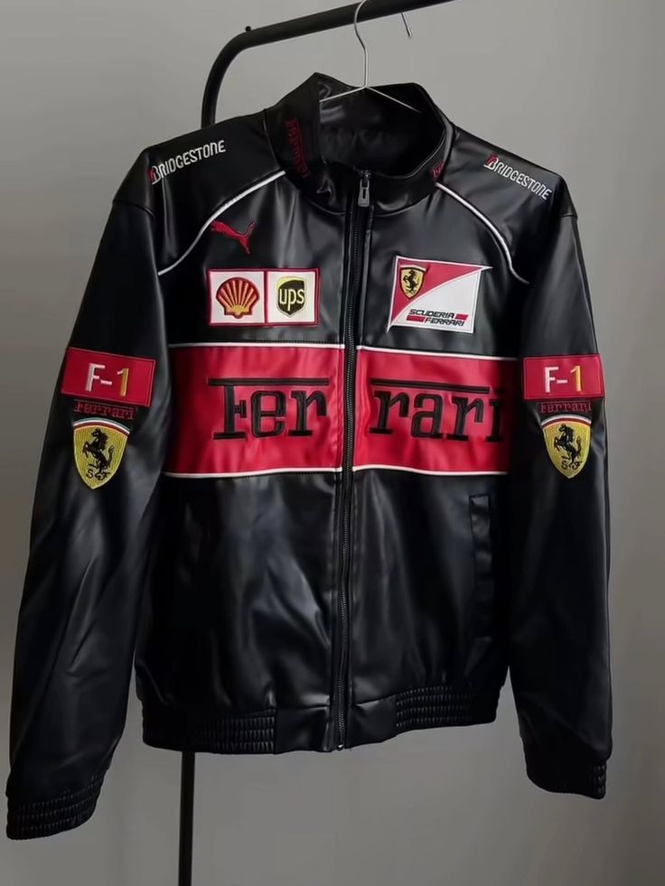 Ferrari Racing Jacket Fully Embroidered in Leather