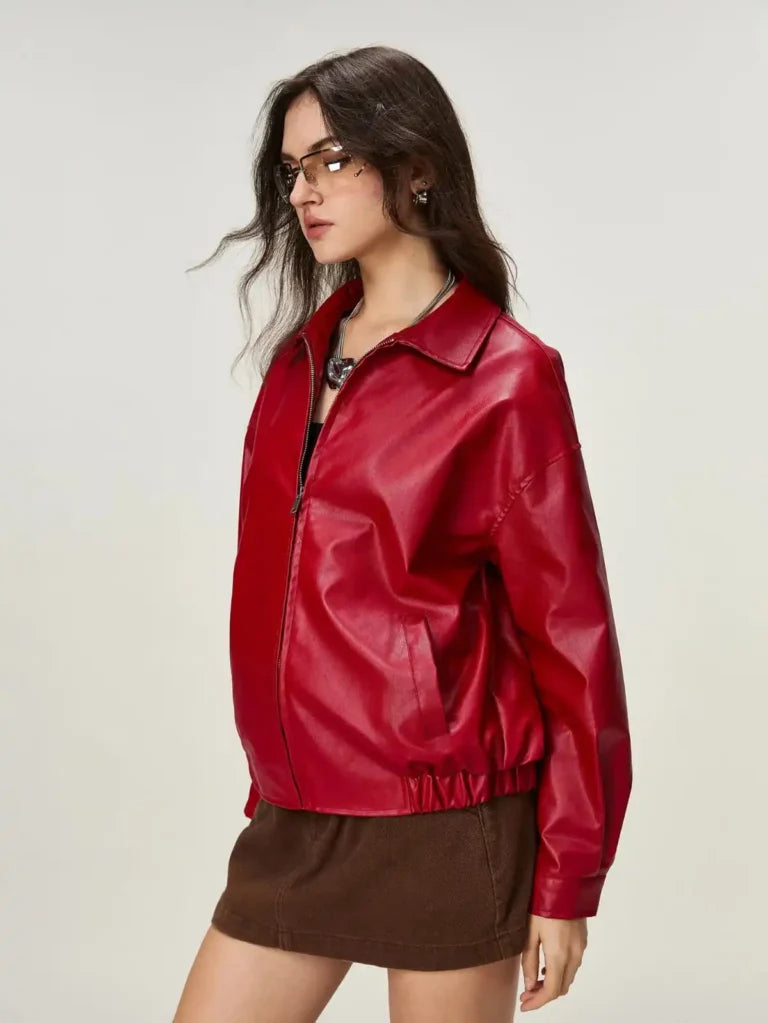 Red Faux Leather Jacket for Women | Trendy & Stylish Outerwear Online in India