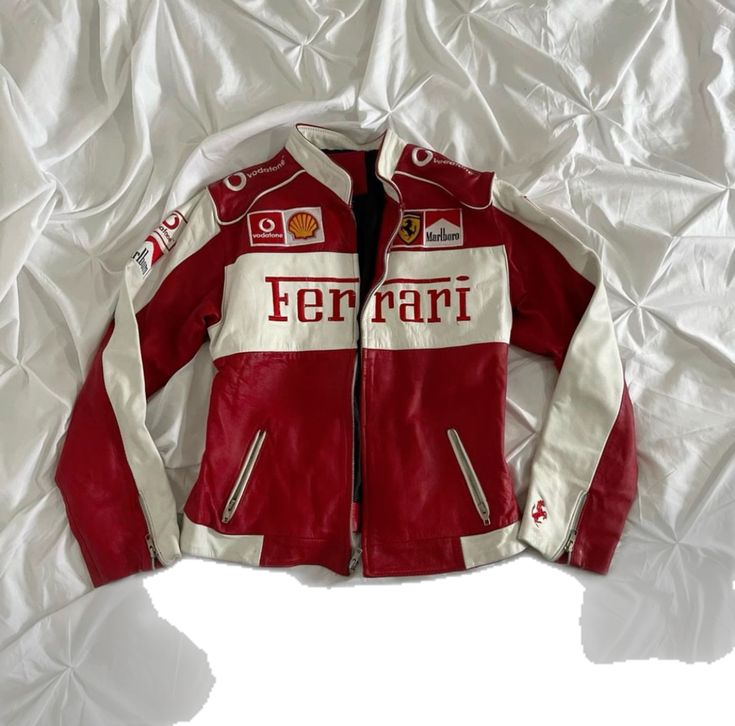 Ferrari Faux Leather Racing Jacket – Red & White